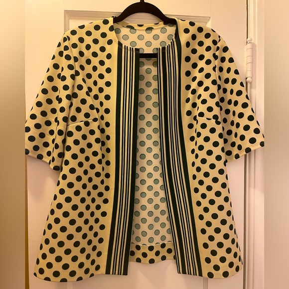 Vintage Jackets & Blazers - Vintage Mod Green Polka Dot Jacket / Cover Up / Open Size M - XL 💚🤍